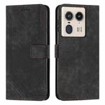 For Motorola Edge 50 Ultra Skin Feel Stripe Pattern Leather Phone Case with Long Lanyard(Black)