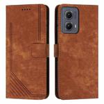 For Motorola Edge 2024 Skin Feel Stripe Pattern Leather Phone Case with Long Lanyard(Brown)