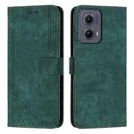 For Motorola Edge 2024 Skin Feel Stripe Pattern Leather Phone Case with Long Lanyard(Green)