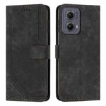 For Motorola Edge 2024 Skin Feel Stripe Pattern Leather Phone Case with Long Lanyard(Black)