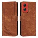 For Motorola Moto G Stylus 5G 2024 Skin Feel Stripe Pattern Leather Phone Case with Long Lanyard(Brown)