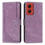 For Motorola Moto G Stylus 5G 2024 Skin Feel Stripe Pattern Leather Phone Case with Long Lanyard(Purple)