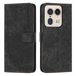 For Motorola Moto X50 Ultra Skin Feel Stripe Pattern Leather Phone Case with Long Lanyard(Black)