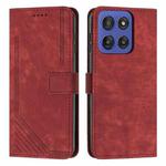 For Motorola Moto G Stylus 5G 2025 Skin Feel Stripe Pattern Leather Phone Case with Long Lanyard(Red)