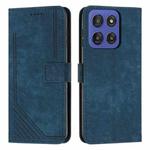 For Motorola Moto G Stylus 5G 2025 Skin Feel Stripe Pattern Leather Phone Case with Long Lanyard(Blue)