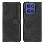 For Motorola Moto G Stylus 5G 2025 Skin Feel Stripe Pattern Leather Phone Case with Long Lanyard(Black)