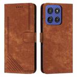 For Motorola Edge 60 Fusion Skin Feel Stripe Pattern Leather Phone Case with Long Lanyard(Brown)