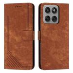For Motorola Edge 60 Pro Skin Feel Stripe Pattern Leather Phone Case with Lanyard(Brown)