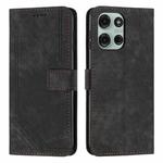 For Motorola Moto G56 5G Skin Feel Stripe Pattern Leather Phone Case with Lanyard(Black)