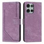 For Motorola Moto G86 5G Skin Feel Stripe Pattern Leather Phone Case with Lanyard(Purple)