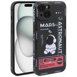 For iPhone 15 Astronaut Pattern Silicone Straight Edge Phone Case(Mars Astronaut-Black)