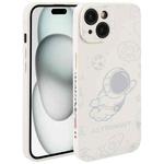 For iPhone 15 Astronaut Pattern Silicone Straight Edge Phone Case(Flying Astronaut-White)