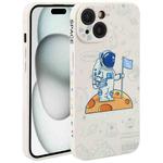 For iPhone 15 Astronaut Pattern Silicone Straight Edge Phone Case(Planet Landing-White)