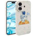 For iPhone 16 Plus Astronaut Pattern Silicone Straight Edge Phone Case(Planet Landing-White)