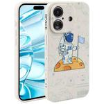 For iPhone 16 Astronaut Pattern Silicone Straight Edge Phone Case(Planet Landing-White)