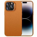 For iPhone 14 Pro Max PC Hybrid TPU Holder Plain Leather Phone Case(Orange)