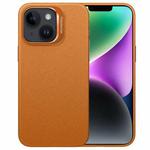 For iPhone 14 PC Hybrid TPU Holder Plain Leather Phone Case(Orange)