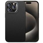 For iPhone 15 Pro PC Hybrid TPU Holder Plain Leather Phone Case(Black)