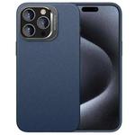 For iPhone 15 Pro PC Hybrid TPU Holder Plain Leather Phone Case(Blue)