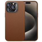 For iPhone 15 Pro PC Hybrid TPU Holder Plain Leather Phone Case(Brown)