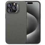 For iPhone 15 Pro Max PC Hybrid TPU Holder Plain Leather Phone Case(Grey)