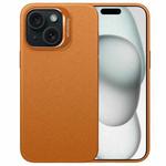 For iPhone 15 PC Hybrid TPU Holder Plain Leather Phone Case(Orange)