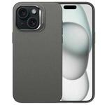 For iPhone 15 PC Hybrid TPU Holder Plain Leather Phone Case(Grey)