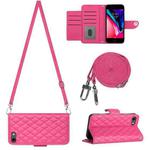 For iPhone SE 2022 / 2020 / 8 / 7 Rhombic Texture Flip Leather Phone Case with Long Lanyard(Rose Red)