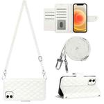 For iPhone 12 / 12 Pro Rhombic Texture Flip Leather Phone Case with Long Lanyard(White)