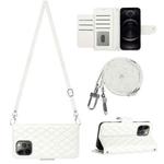 For iPhone 12 Pro Max Rhombic Texture Flip Leather Phone Case with Long Lanyard(White)