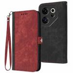 For Tecno Camon 20 Premier Side Buckle Double Fold Hand Strap Leather Phone Case(Red)