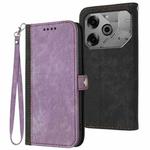 For Tecno Pova 6 Pro Side Buckle Double Fold Hand Strap Leather Phone Case(Purple)