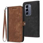 For Infinix Hot 50 Pro+ 4G Side Buckle Double Fold Hand Strap Leather Phone Case(Brown)