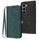 For Infinix Hot 60 4G / Hot 60i 4G Side Buckle Double Fold Hand Strap Leather Phone Case(Dark Green)
