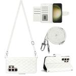 For Samsung Galaxy S24 Ultra 5G Rhombic Texture Flip Leather Phone Case with Long Lanyard(White)