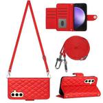 For Samsung Galaxy S24+ 5G Rhombic Texture Flip Leather Phone Case with Long Lanyard(Red)