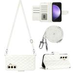 For Samsung Galaxy S24+ 5G Rhombic Texture Flip Leather Phone Case with Long Lanyard(White)