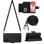 For Samsung Galaxy A05 Rhombic Texture Flip Leather Phone Case with Long Lanyard(Black)