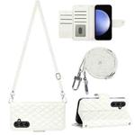 For Samsung Galaxy S23 FE 5G Rhombic Texture Flip Leather Phone Case with Long Lanyard(White)