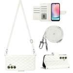 For Samsung Galaxy A34 Rhombic Texture Flip Leather Phone Case with Long Lanyard(White)