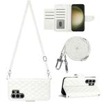 For Samsung Galaxy S23 Ultra 5G Rhombic Texture Flip Leather Phone Case with Long Lanyard(White)