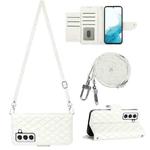 For Samsung Galaxy S23+ 5G Rhombic Texture Flip Leather Phone Case with Long Lanyard(White)
