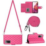 For Samsung Galaxy S20 FE Rhombic Texture Flip Leather Phone Case with Long Lanyard(Rose Red)