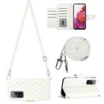 For Samsung Galaxy S20 FE Rhombic Texture Flip Leather Phone Case with Long Lanyard(White)