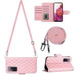 For Samsung Galaxy S20 FE Rhombic Texture Flip Leather Phone Case with Long Lanyard(Pink)