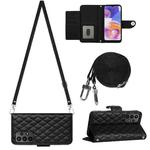 For Samsung Galaxy A53 5G Rhombic Texture Flip Leather Phone Case with Long Lanyard(Black)