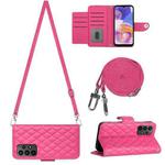 For Samsung Galaxy A13 4G / 5G Rhombic Texture Flip Leather Phone Case with Long Lanyard(Rose Red)