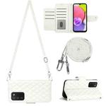 For Samsung Galaxy A03s EU Rhombic Texture Flip Leather Phone Case with Long Lanyard(White)