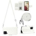 For Samsung Galaxy A12 / M12 Rhombic Texture Flip Leather Phone Case with Long Lanyard(White)