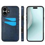 For iPhone 16 Plus Litchi Leather Skin Card Slots Phone Case(Blue)